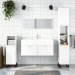 Mobile da Bagno con Specchio Bianco Lucido in Legno Multistrato