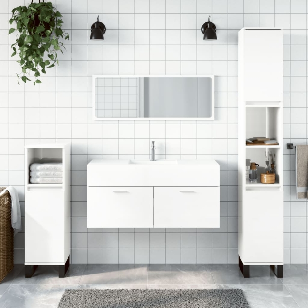 Mobile da Bagno con Specchio Bianco Lucido in Legno Multistrato