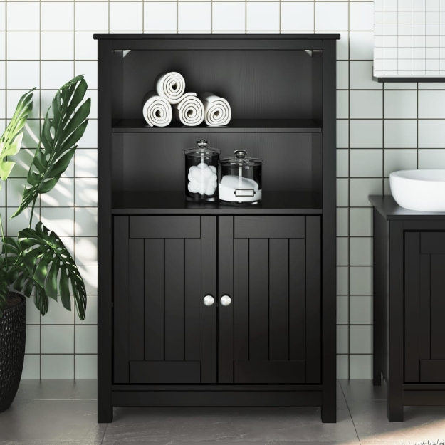 Mobile da Bagno BERG Nero 69,5x34x110 cm Legno Massello di Pino