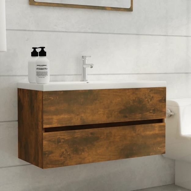 Mobile Sottolavabo Rovere Fumo 90x38,5x45 cm Legno Multistrato