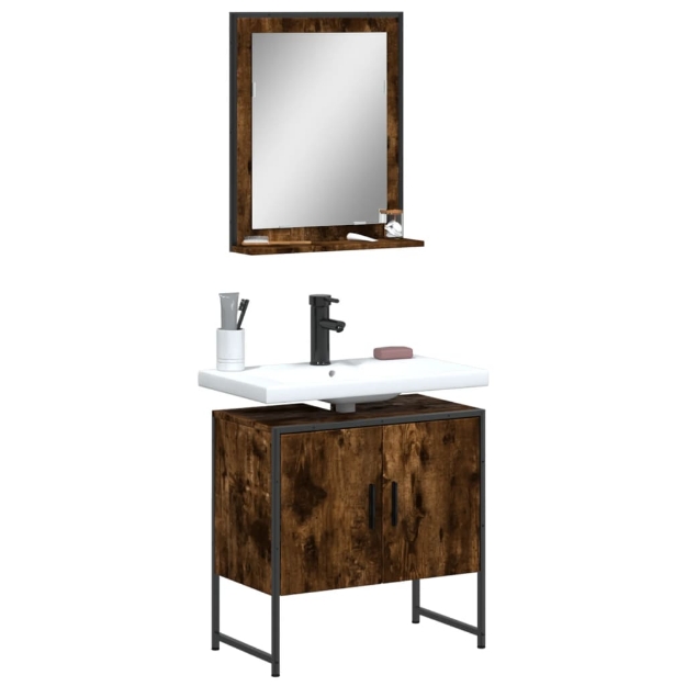 Set Mobili da Bagno 2 pz Rovere Fumo in Legno Multistrato