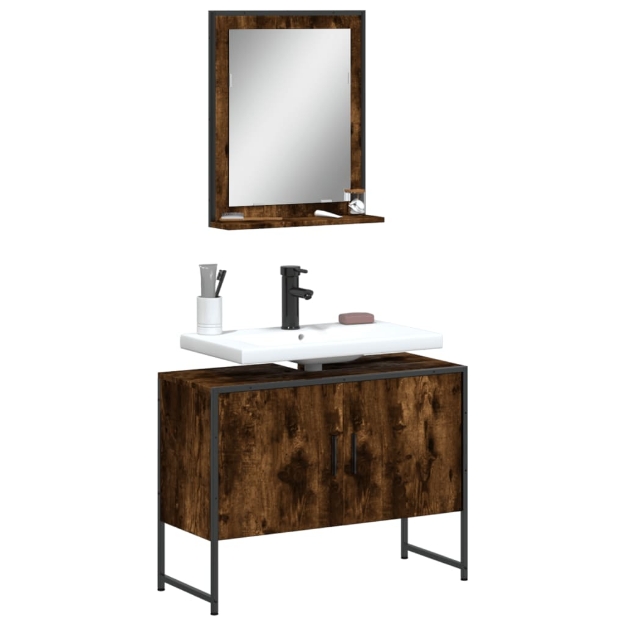 Set Mobili da Bagno 2 pz Rovere Fumo in Legno Multistrato