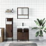 Set Mobili da Bagno 3 pz Rovere Marrone in Legno Multistrato