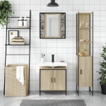 Set di Mobili da Bagno 3 pz Rovere Sonoma in Legno Multistrato