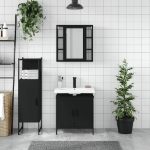 Set di Mobili da Bagno 3 pz Nero in Legno Multistrato