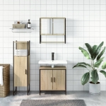 Set Mobili da Bagno 3 pz Rovere Sonoma in Legno Multistrato