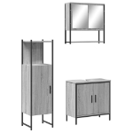 Set Mobili da Bagno 3 pz Grigio Sonoma in Legno Multistrato