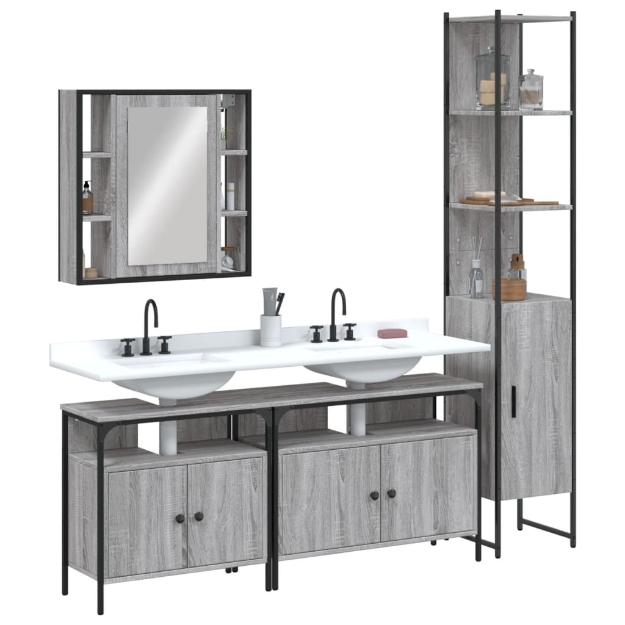 Set Mobili da Bagno 4 pz Grigio Sonoma in Legno Multistrato