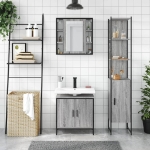 Set Mobili da Bagno 3 pz Grigio Sonoma in Legno Multistrato