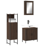 Set Mobili da Bagno 3 pz Rovere Marrone in Legno Multistrato