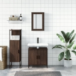 Set Mobili da Bagno 3 pz Rovere Marrone in Legno Multistrato