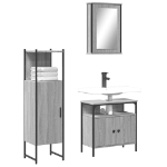 Set Mobili da Bagno 3 pz Grigio Sonoma in Legno Multistrato