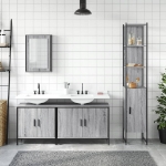 Set Mobili da Bagno 4 pz Grigio Sonoma in Legno Multistrato