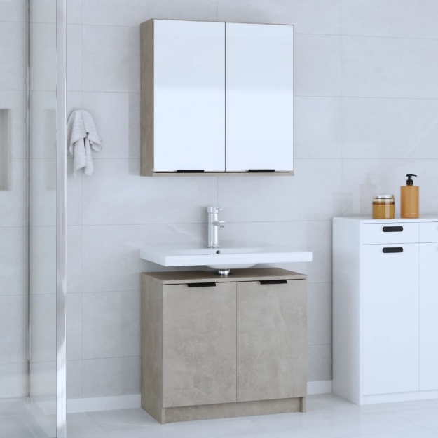 Set di Mobili da Bagno 2 pz Grigio Cemento in Legno Multistrato