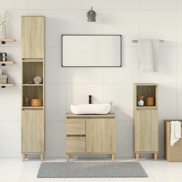 Set Mobili da Bagno 3 pz Rovere Sonoma in Legno Multistrato