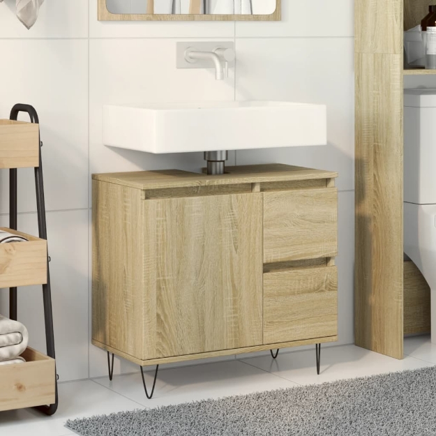 Armadietto da Bagno Rovere Sonoma 65x33x60 cm Legno Multistrato