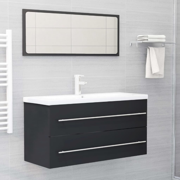 Set Mobili da Bagno 2 pz Grigio in Legno Multistrato