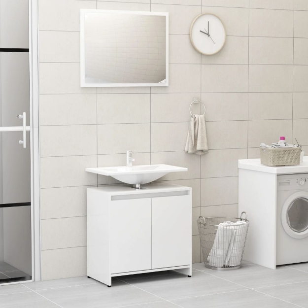 Set Mobili da Bagno Bianco Lucido in Legno Multistrato