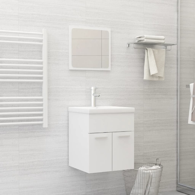 Set Mobili da Bagno 2 pz Bianco in Legno Multistrato