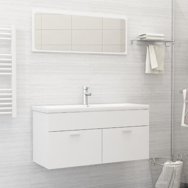 Set Mobili da Bagno 2 pz Bianco in Legno Multistrato