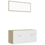 Set Mobili Bagno 2pz Bianco e Rovere Sonoma Legno Multistrato