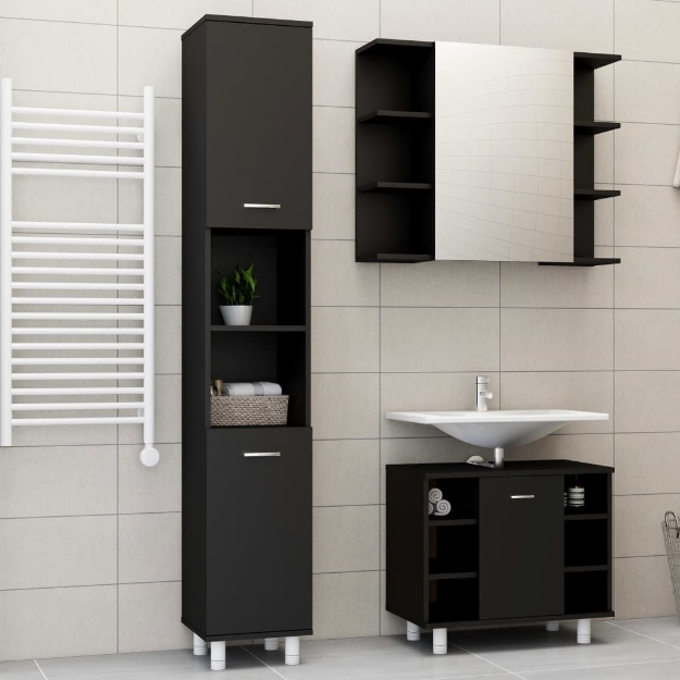 Set Mobili da Bagno 3 pz Nero in Truciolato