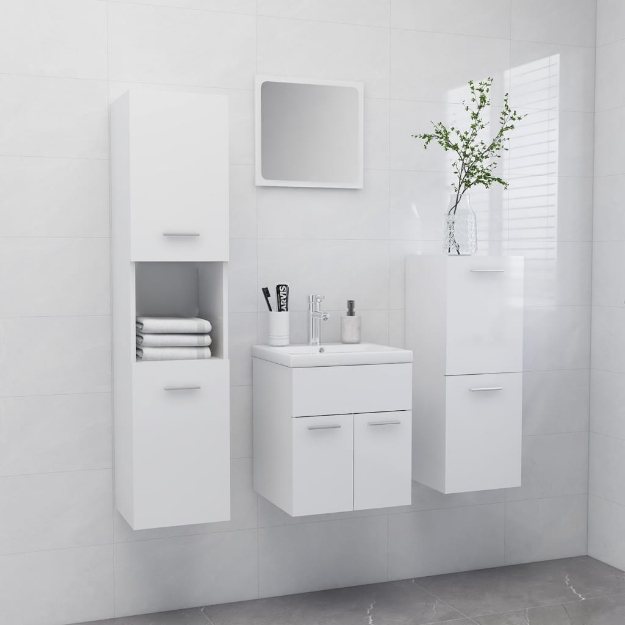 Set Mobili da Bagno Bianco Lucido in Truciolato