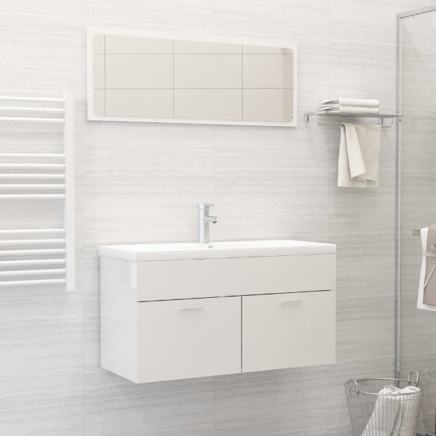 Set Mobili da Bagno Bianco Lucido in Truciolato