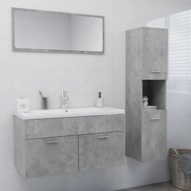 Set Mobili da Bagno Grigio Cemento in Legno Multistrato