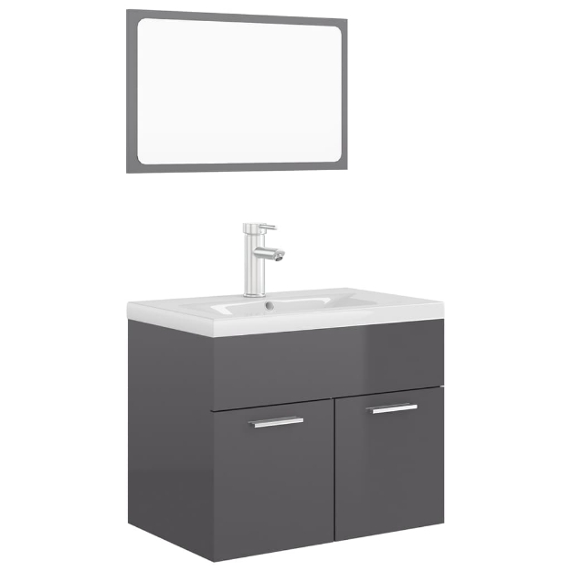 Set Mobili da Bagno Grigio Lucido in Truciolato