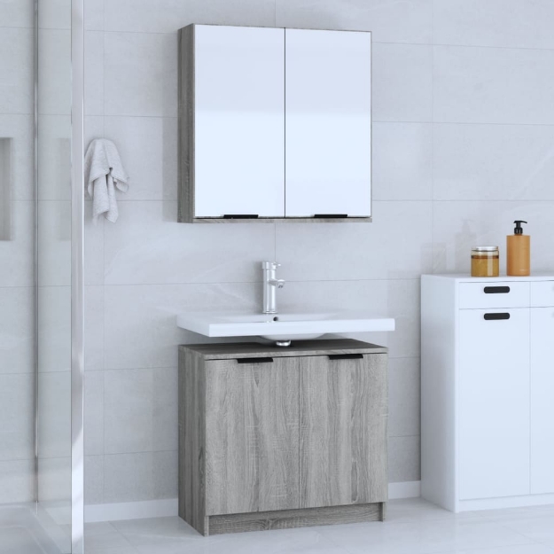 Set Mobili da Bagno 2 pz Grigio Sonoma in Legno Multistrato