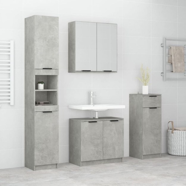 Set Mobili da Bagno 4 pz Grigio Cemento in Legno Multistrato