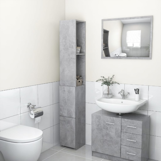 Armadietto Bagno Grigio Cemento 25x26,5x170cm Legno Multistrato