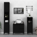 Set di Mobili da Bagno 3 pz Nero in Legno Multistrato