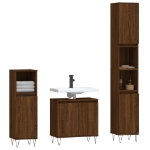 Set Mobili da Bagno 3 pz Rovere Marrone in Legno Multistrato