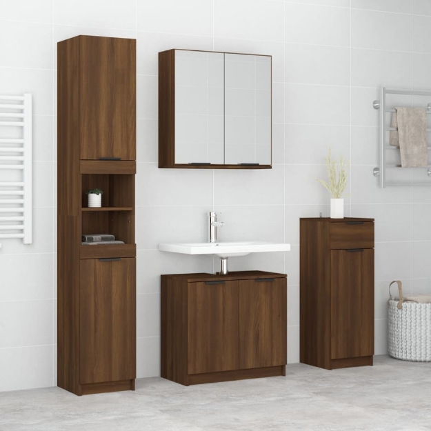 Set Mobili da Bagno 4 pz Rovere Marrone in Legno Multistrato