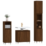 Set Mobili da Bagno 3 pz Rovere Marrone in Legno Multistrato