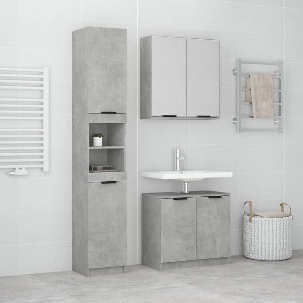 Set di Mobili da Bagno 3 pz Grigio Cemento in Legno Multistrato