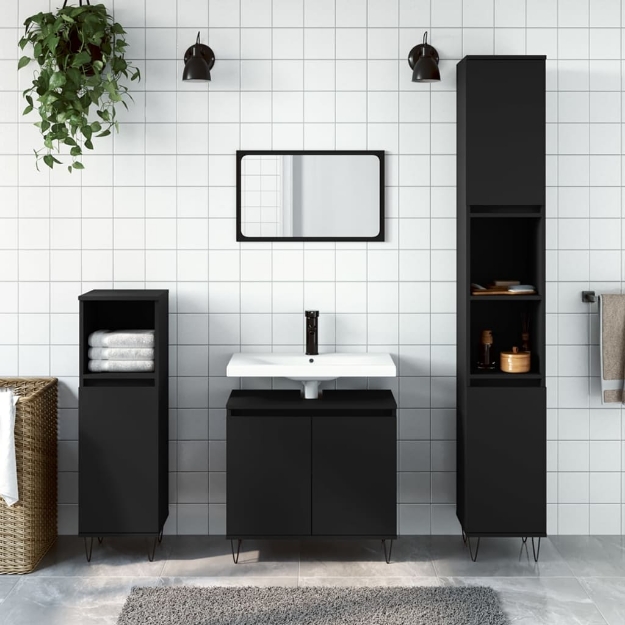 Set Mobili da Bagno 3 pz Nero in Legno Multistrato