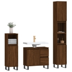 Set Mobili da Bagno 3 pz Rovere Marrone in Legno Multistrato