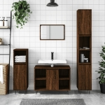 Set Mobili da Bagno 3 pz Rovere Marrone in Legno Multistrato