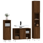 Set Mobili da Bagno 3 pz Rovere Marrone in Legno Multistrato