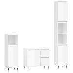 Set Mobili da Bagno 3 pz Bianco Lucido in Legno Multistrato