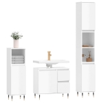 Set Mobili da Bagno 3 pz Bianco Lucido in Legno Multistrato