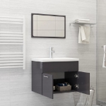 Set Mobili da Bagno 2 pz Grigio Lucido in Legno Multistrato