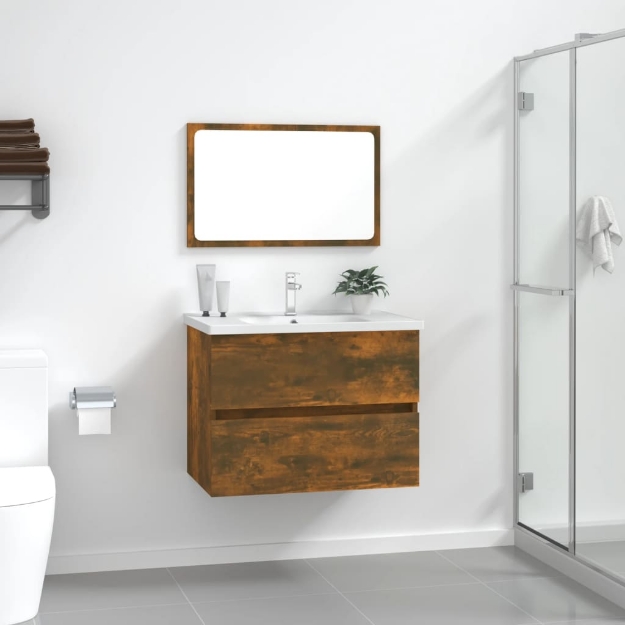 Set Mobili da Bagno 2 pz Rovere Fumo in Legno Multistrato