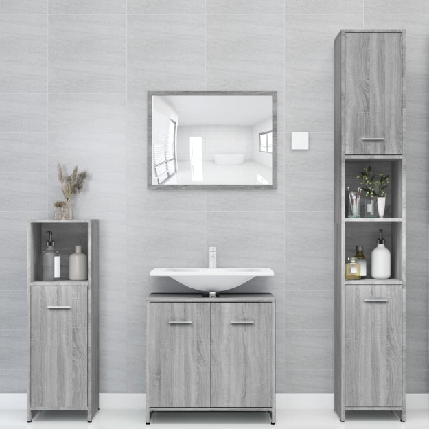 Armadietto Bagno Grigio Sonoma 30x30x183,5 cm Legno Multistrato