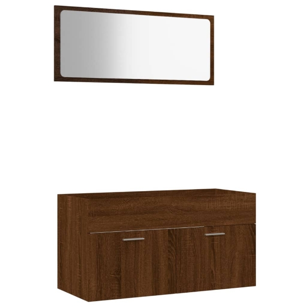 Set Mobili da Bagno 2 pz Rovere Marrone in Legno Multistrato