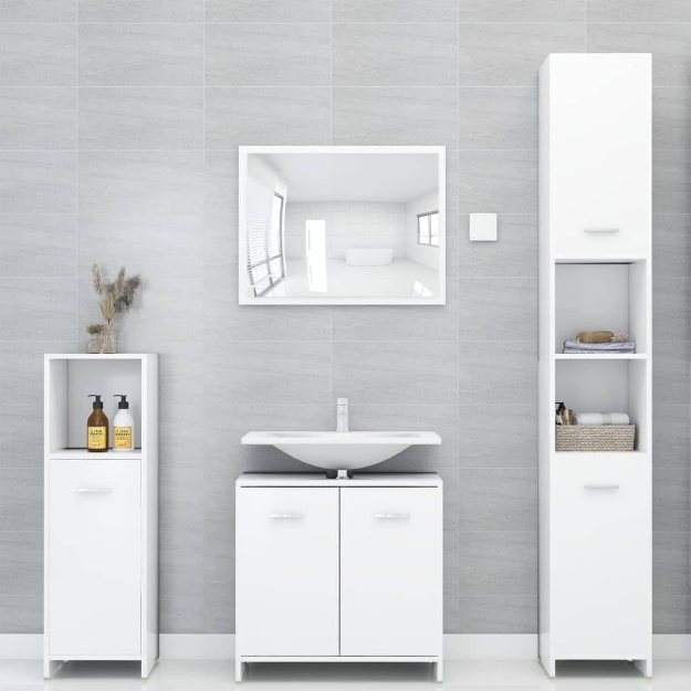 Set Mobili da Bagno 4 pz Bianco in Legno Multistrato