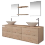 Set Mobili da Bagno 9 pz con Lavabo e Rubinetto Beige